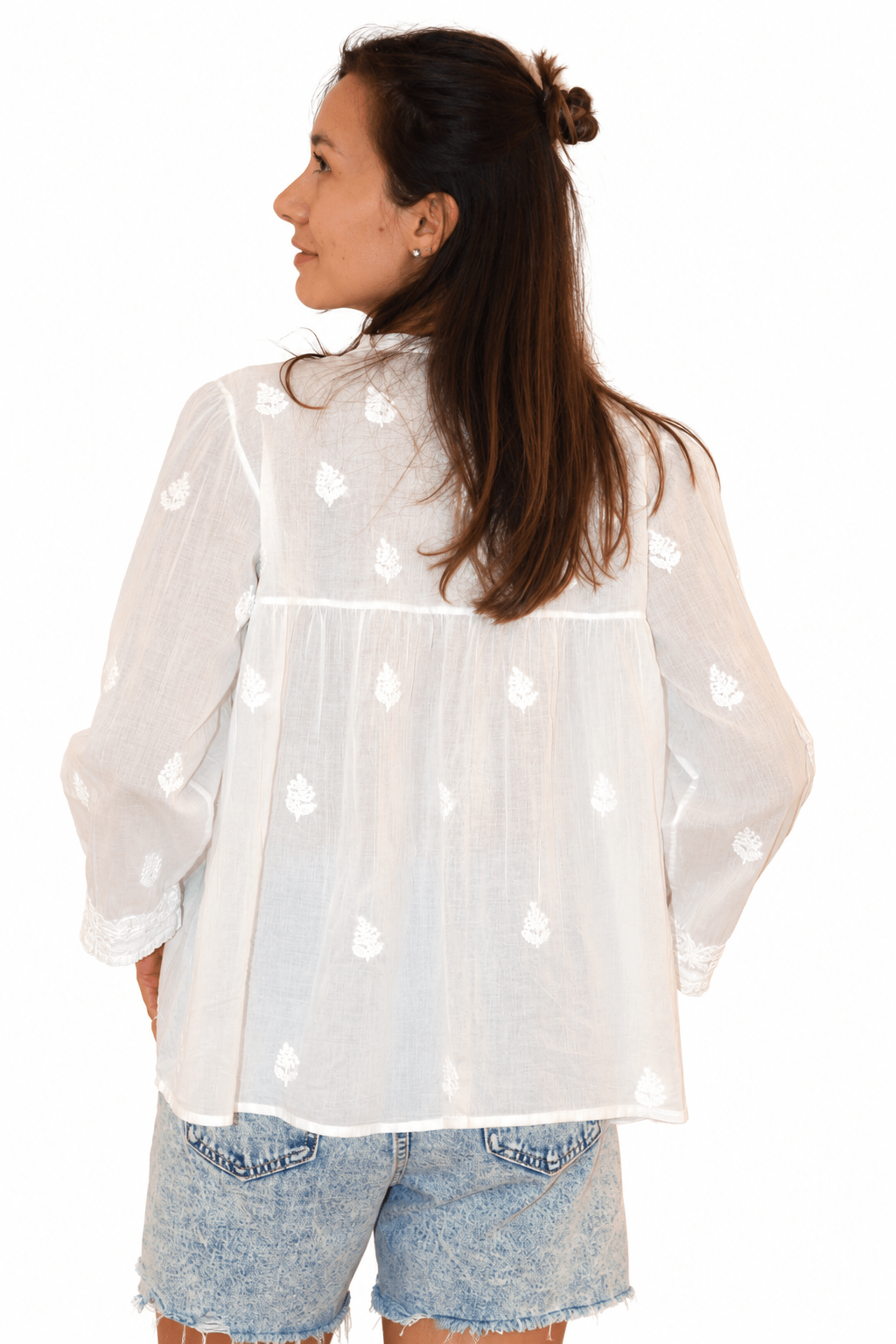 Cotton Voile Rabari Top – White Embroidered - Joshi
