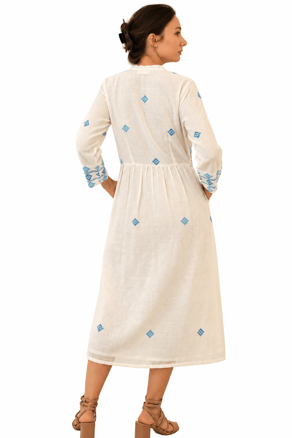 Khadi Mona Pintuck Dress Off White (Lined) - Joshi