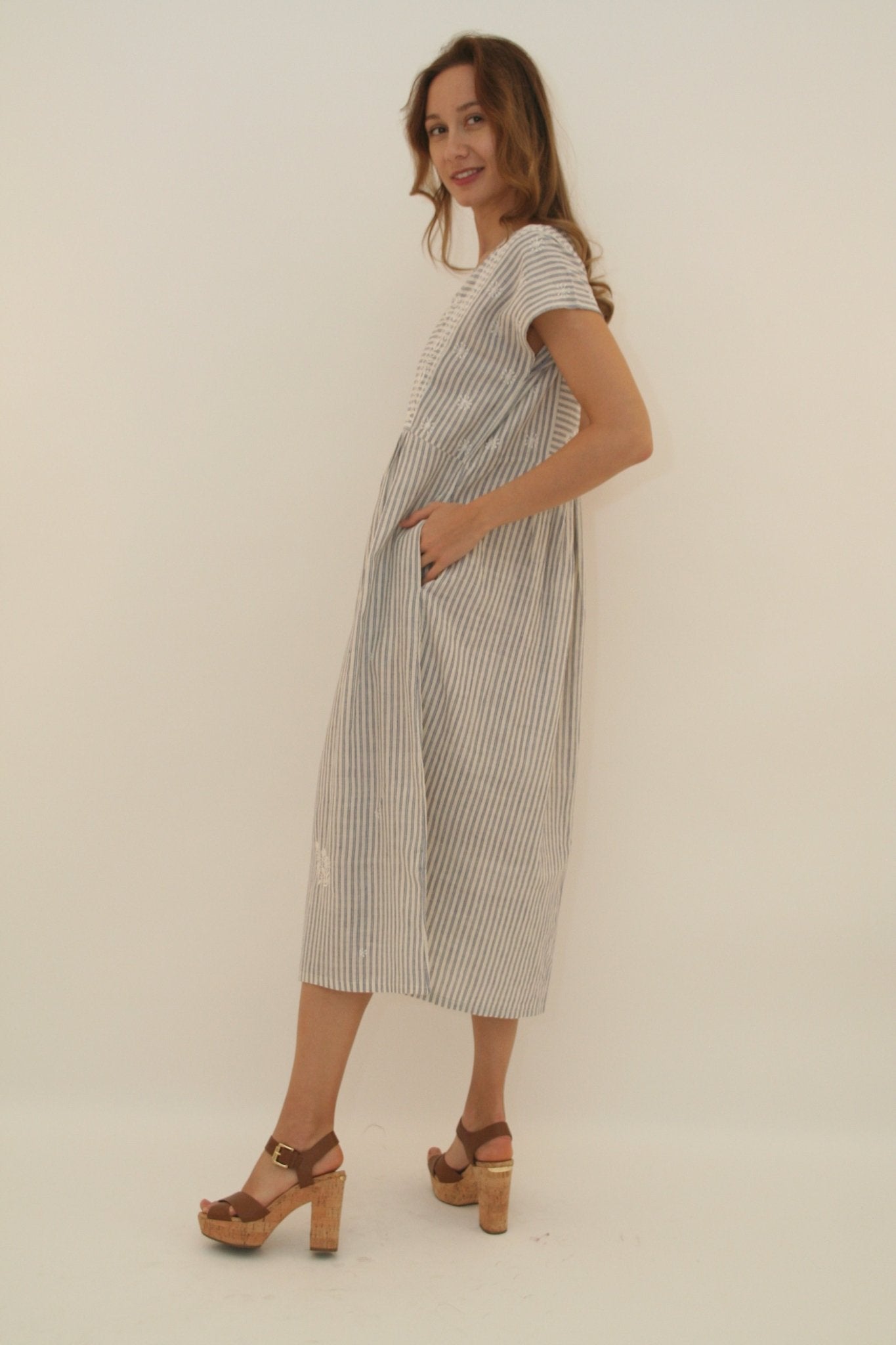 Nina Dress Long Blue Stripes - Joshi