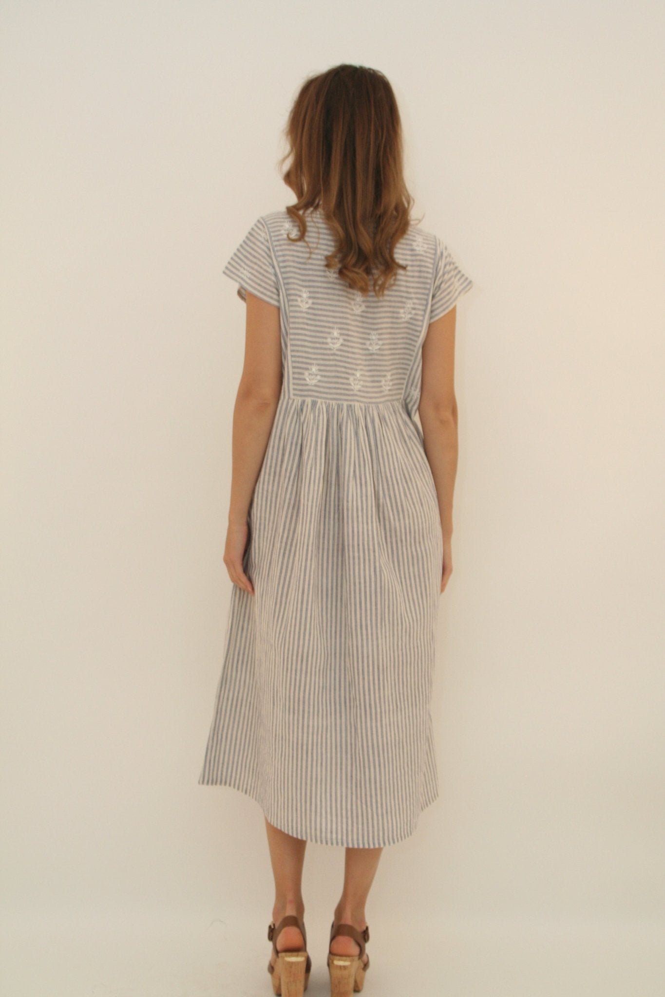 Nina Dress Long Blue Stripes - Joshi