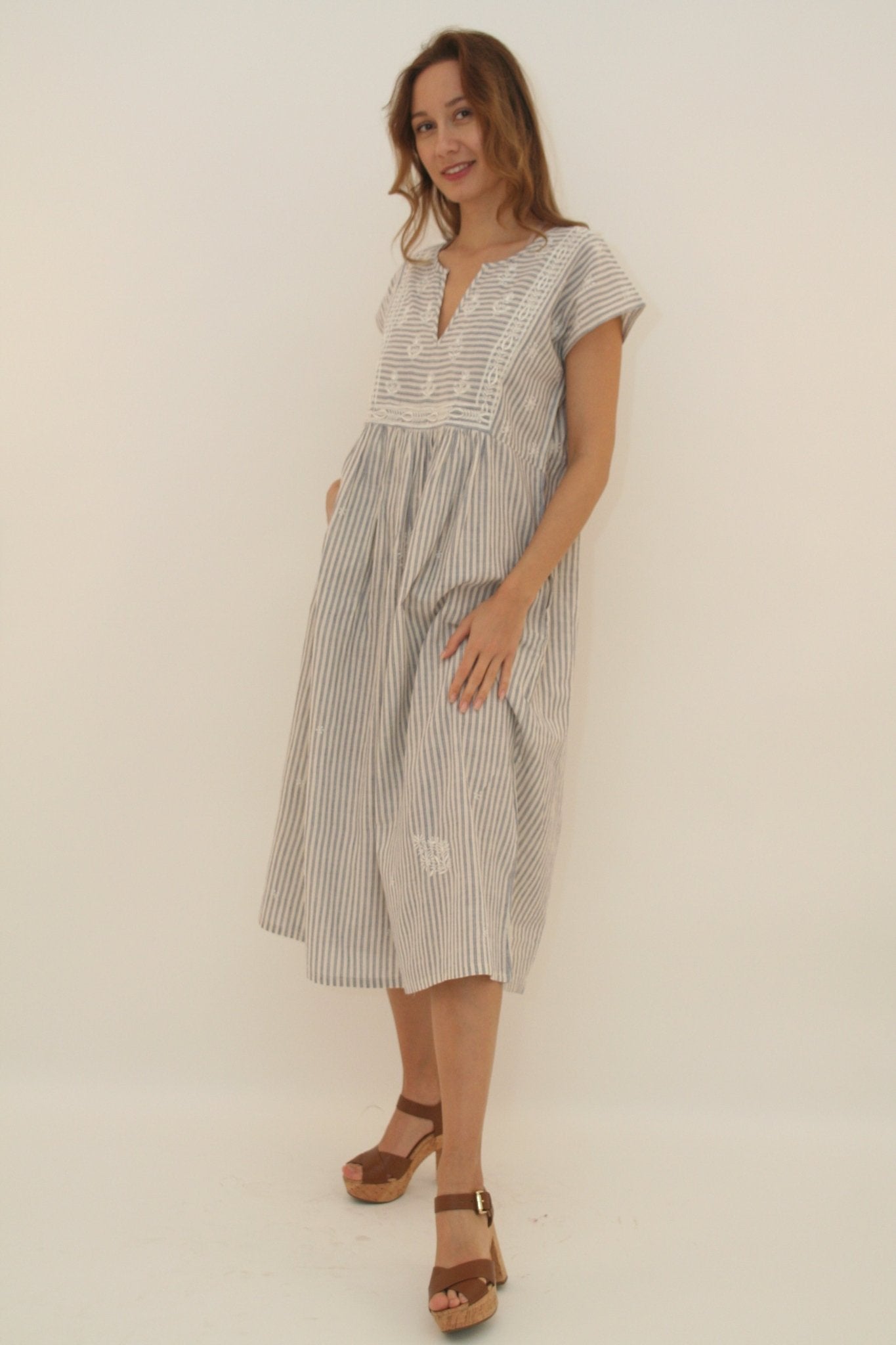 Nina Dress Long Blue Stripes - Joshi