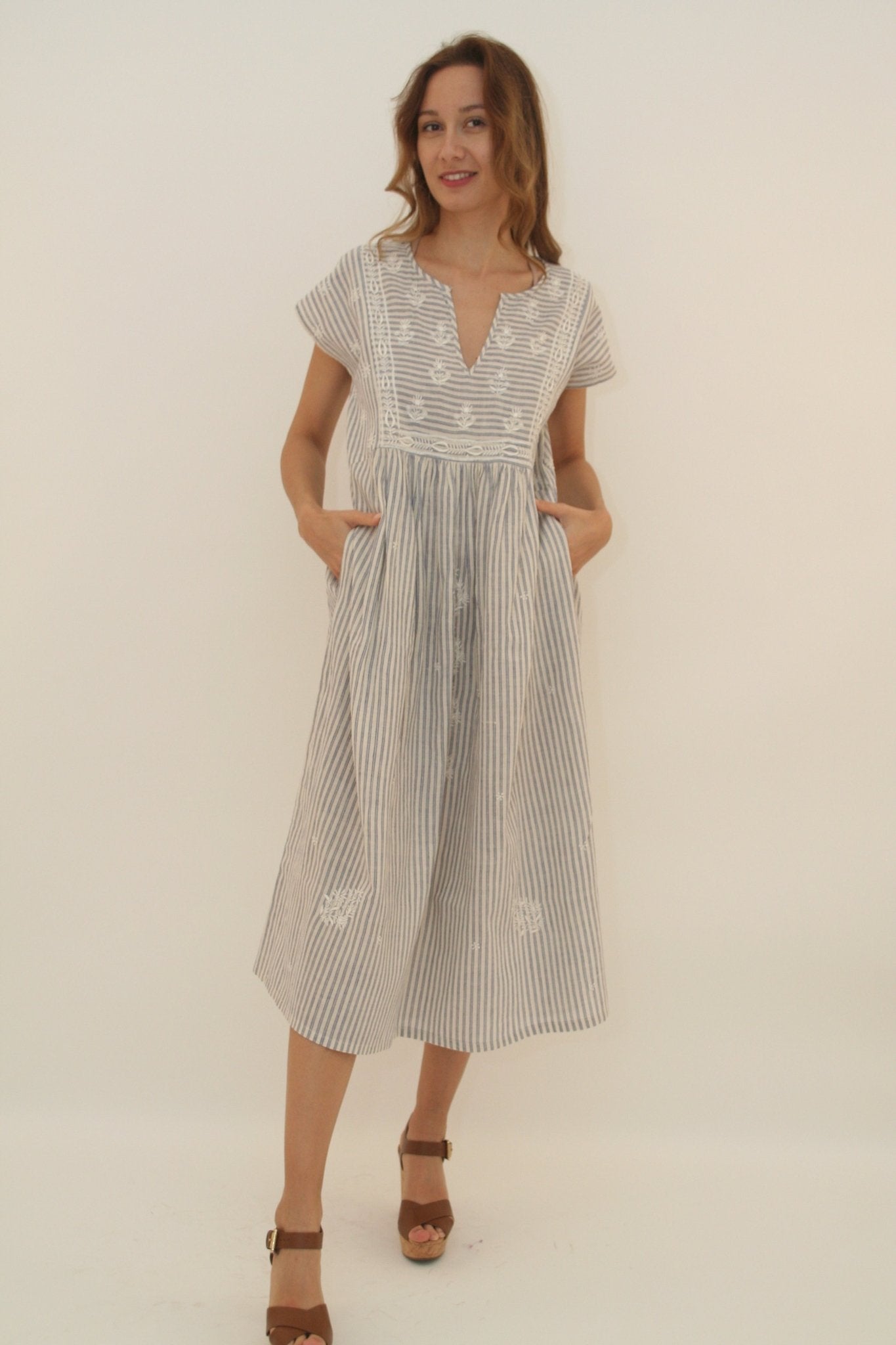 Nina Dress Long Blue Stripes - Joshi