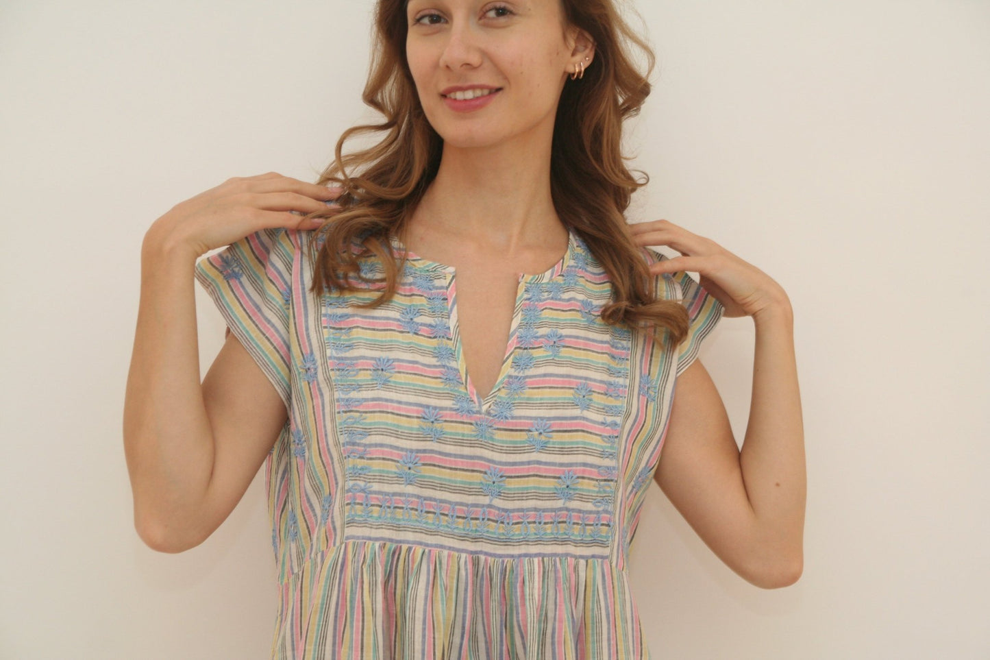 Nina Dress Long Rainbow Stripes - Joshi