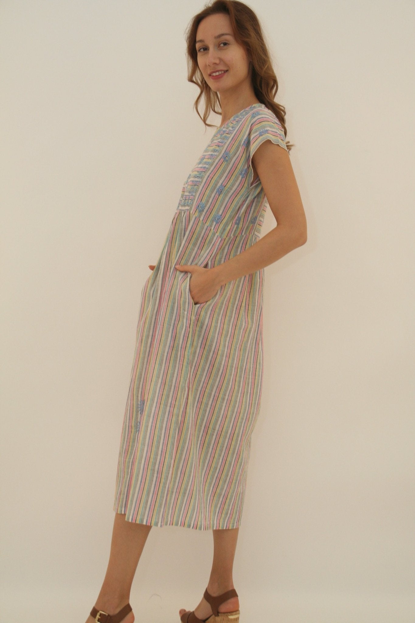 Nina Dress Long Rainbow Stripes - Joshi