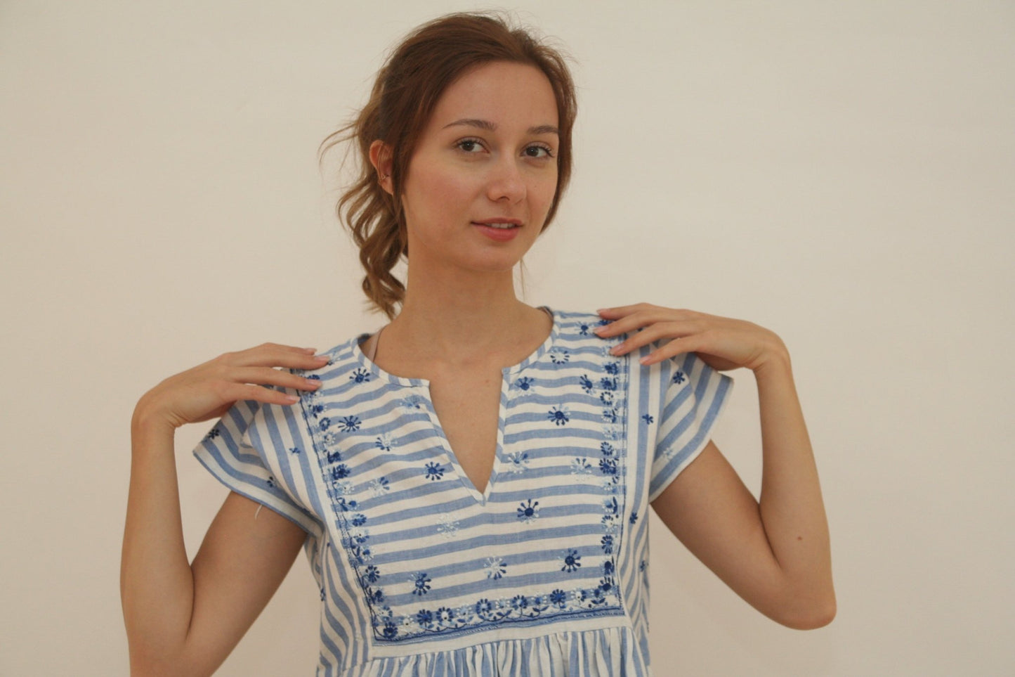 Nina Top blue stripes and blue emb - Joshi