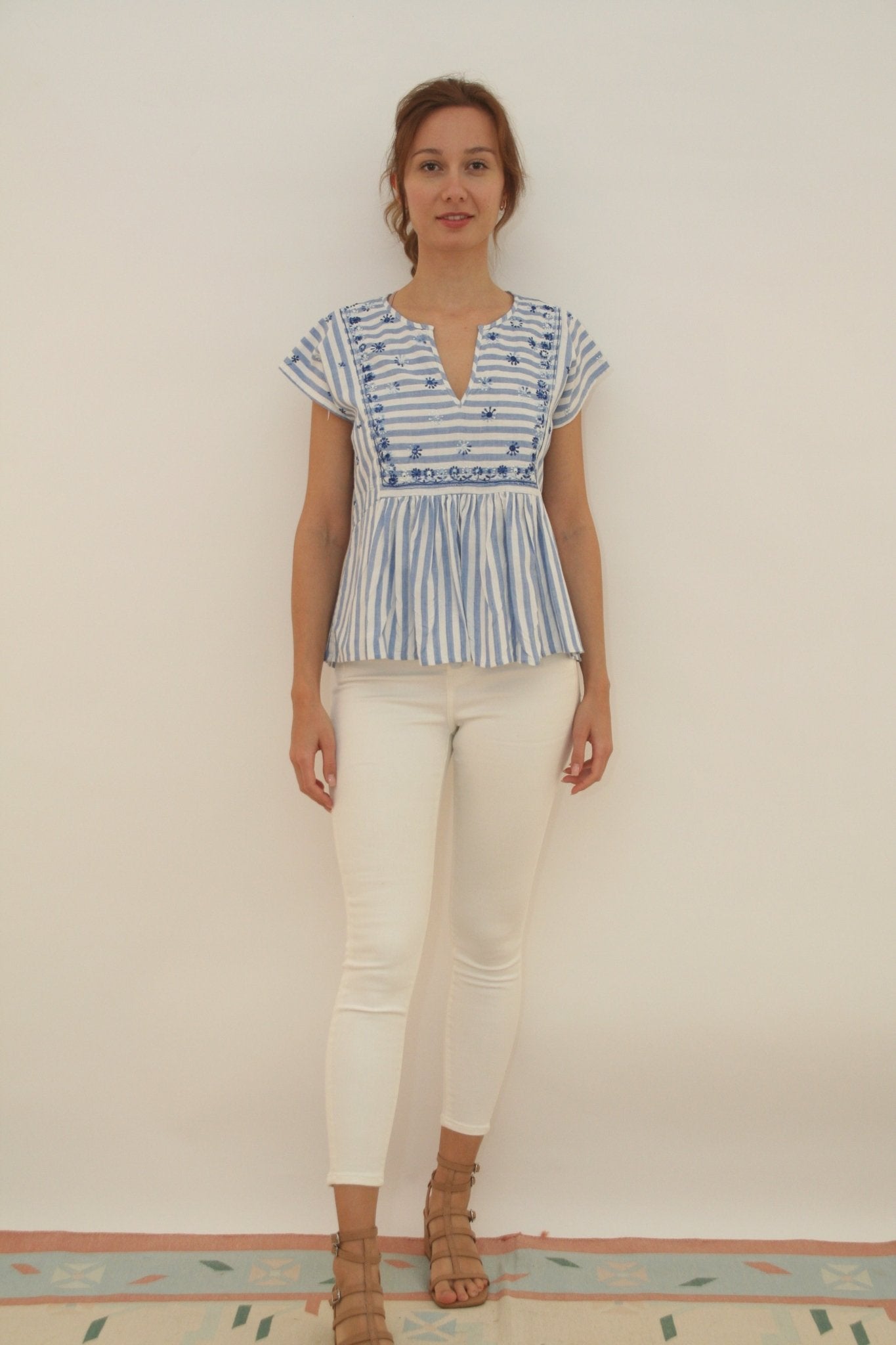 Nina Top blue stripes and blue emb - Joshi