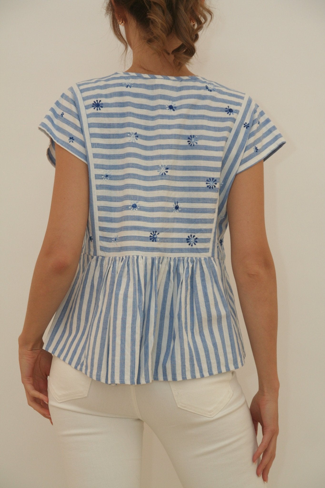 Nina Top blue stripes and blue emb - Joshi