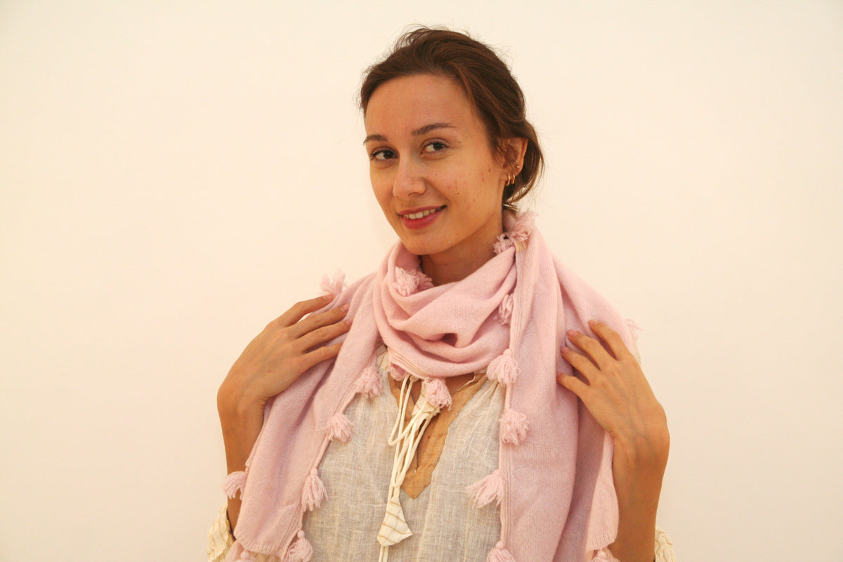 Cashmere Pompom Scarf Baby Pink
