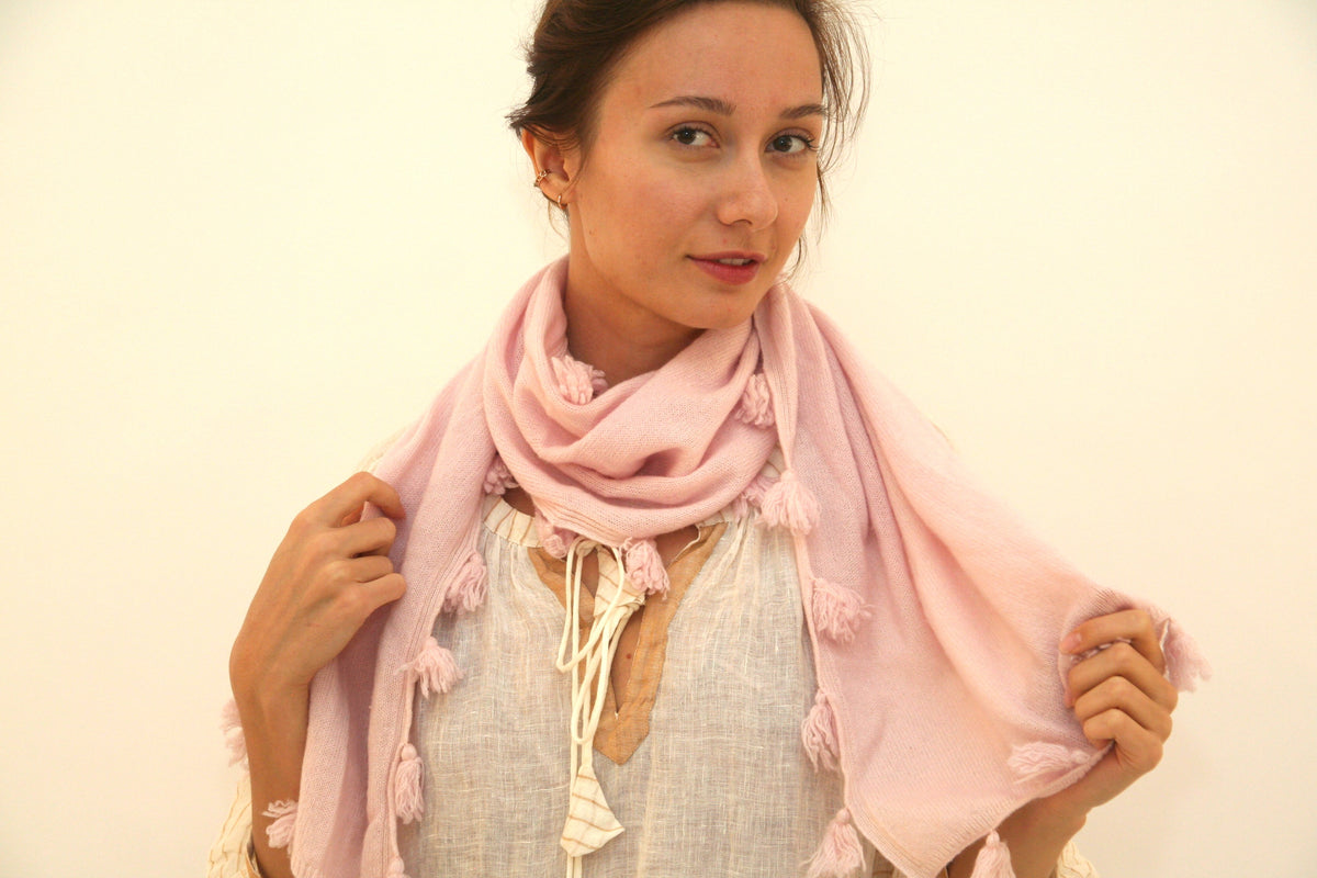 Cashmere Pompom Scarf Baby Pink