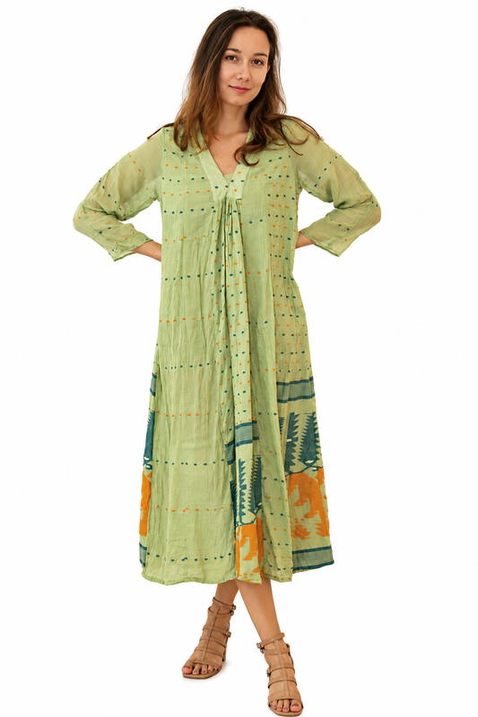Jamdani Cabana Kurta (lined) Green - Joshi