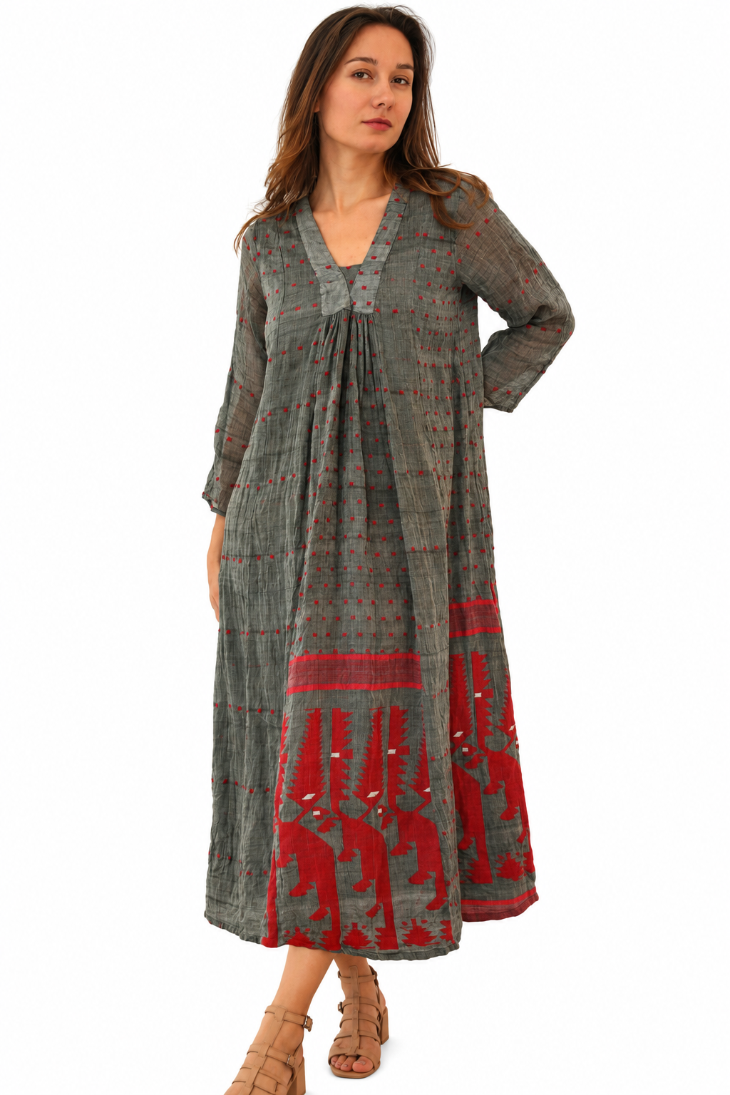 Jamdani Cabana Kurta (lined) Charcoal - Joshi