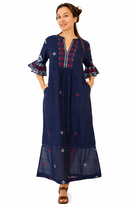 Khadi Naya Dress Navy (Lined) - JoshiJoshi