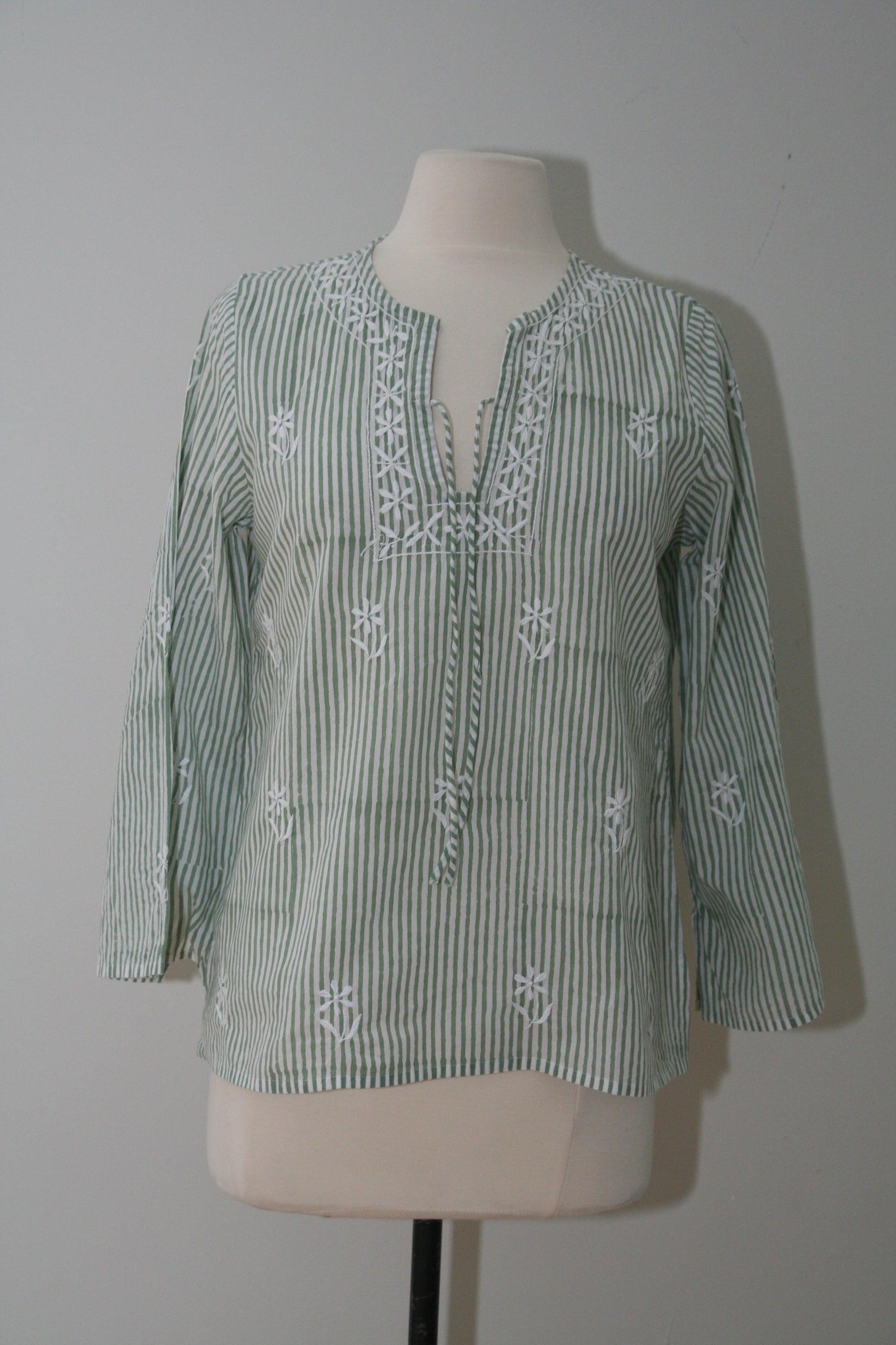Green stripes Peasant Top - Joshi