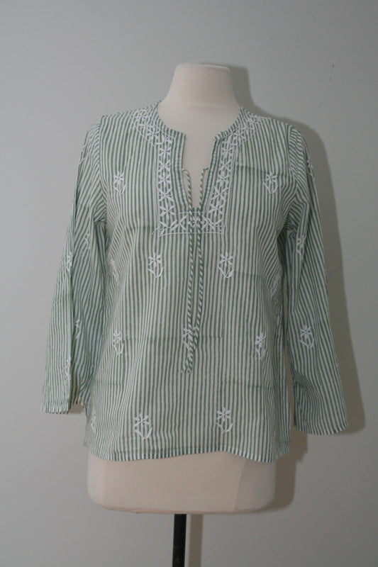 Green stripes Peasant Top - Joshi