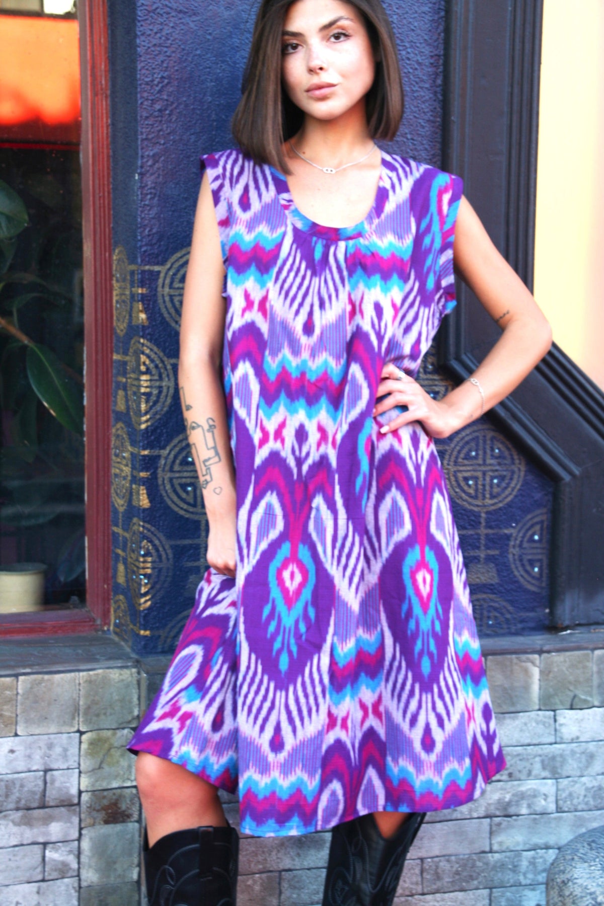 Ikat Dress Purple - Joshi