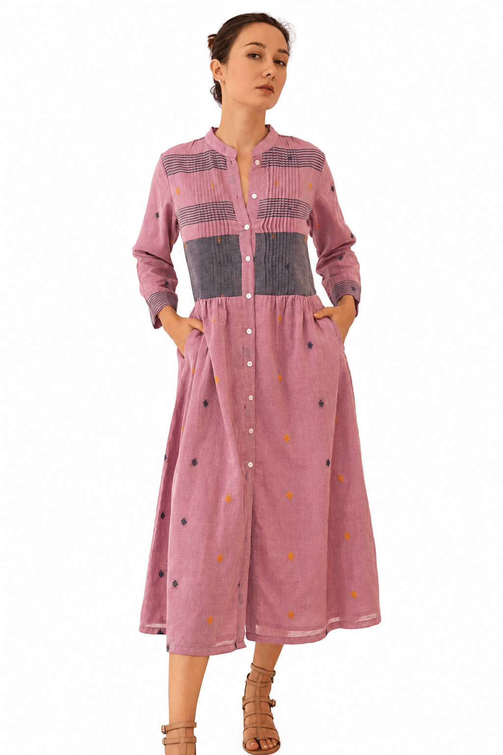 Khadi Mona Pintuck Dress Mauve - JoshiPintuck