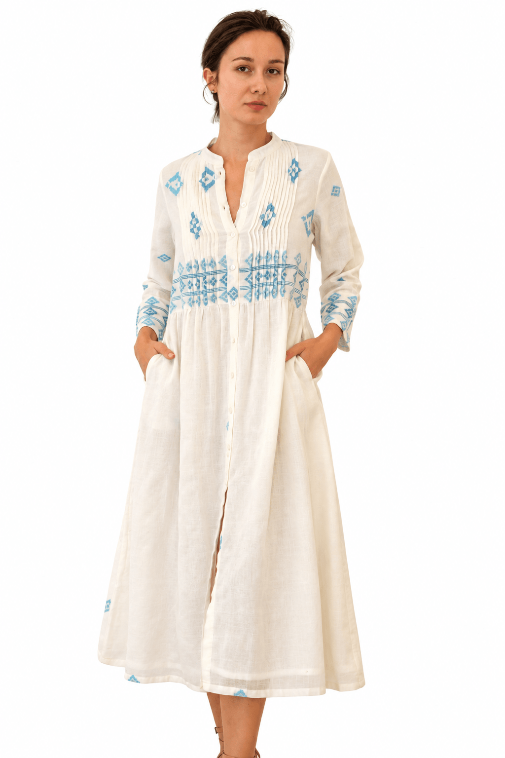 Khadi Mona Pintuck Dress Off White (Lined) - Joshi