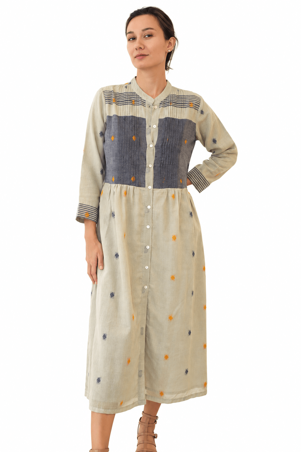 Khadi Mona Pintuck Dress Taupe - Joshi
