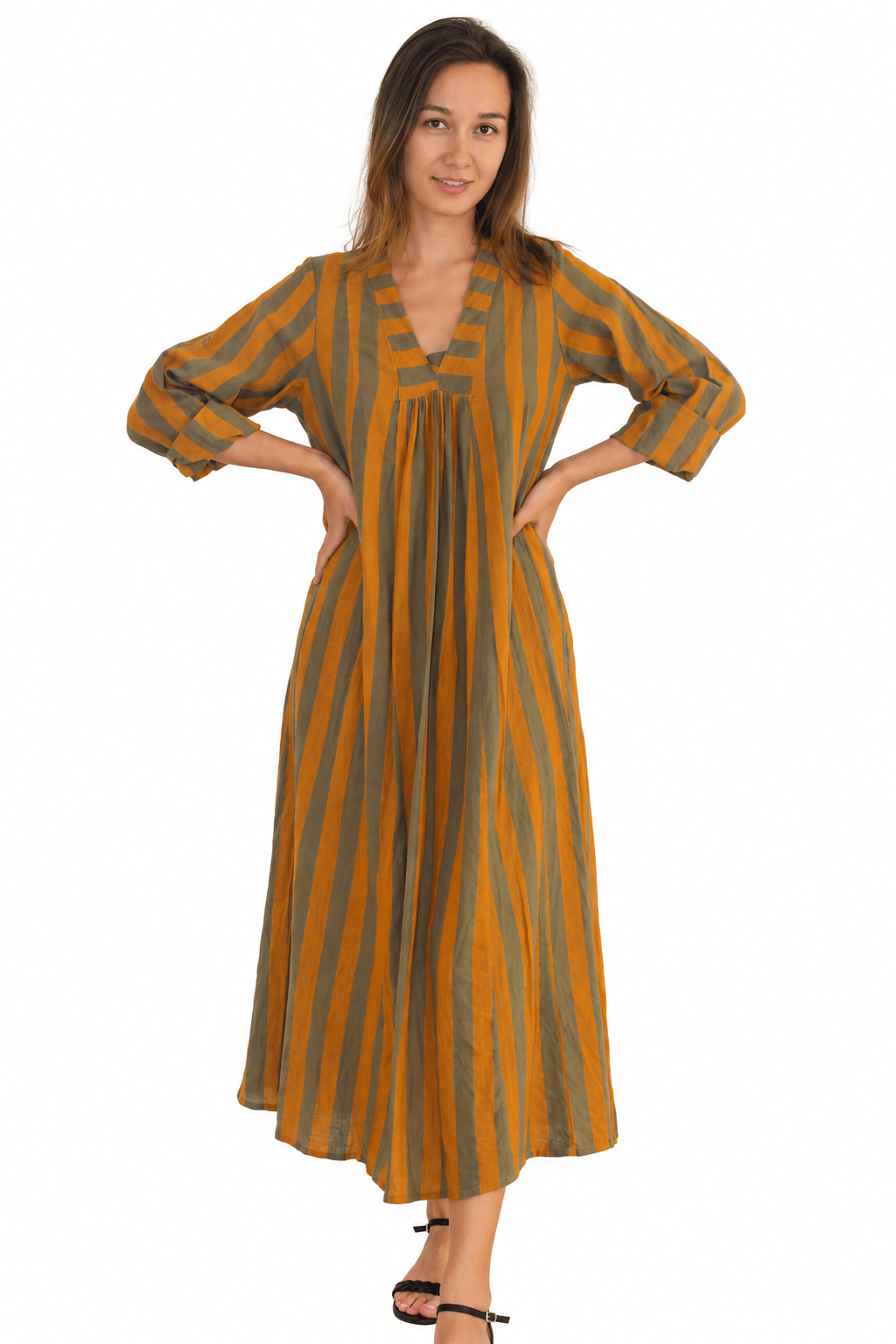 Khadi Stripes Cabana Kurta Amber - Joshi