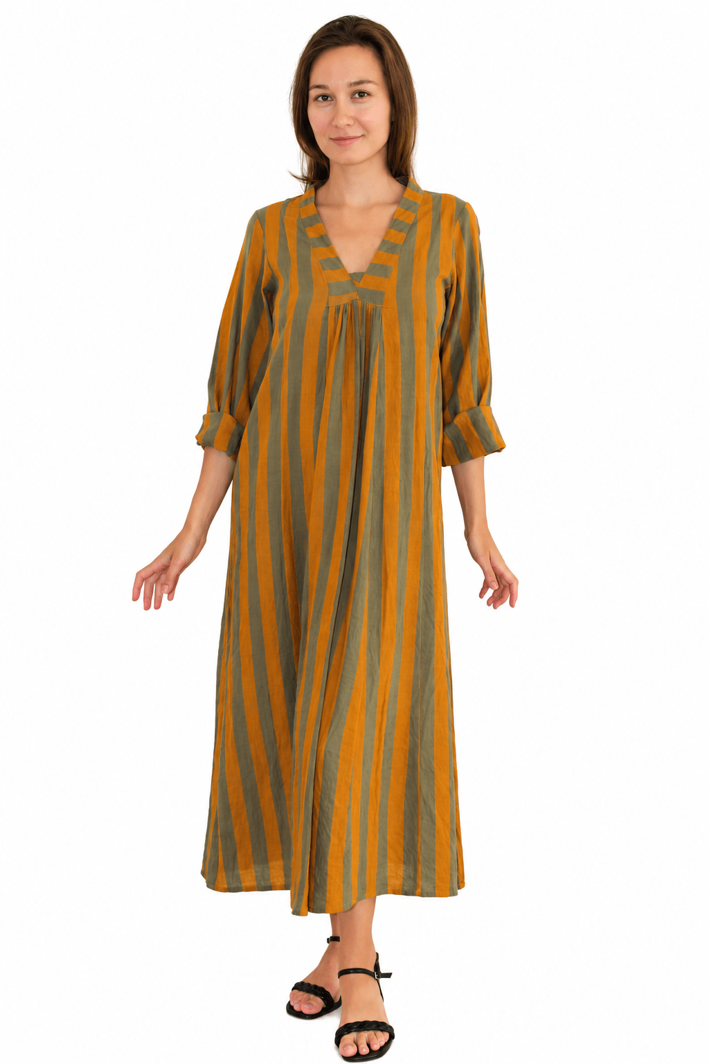 Khadi Stripes Cabana Kurta Amber - Joshi