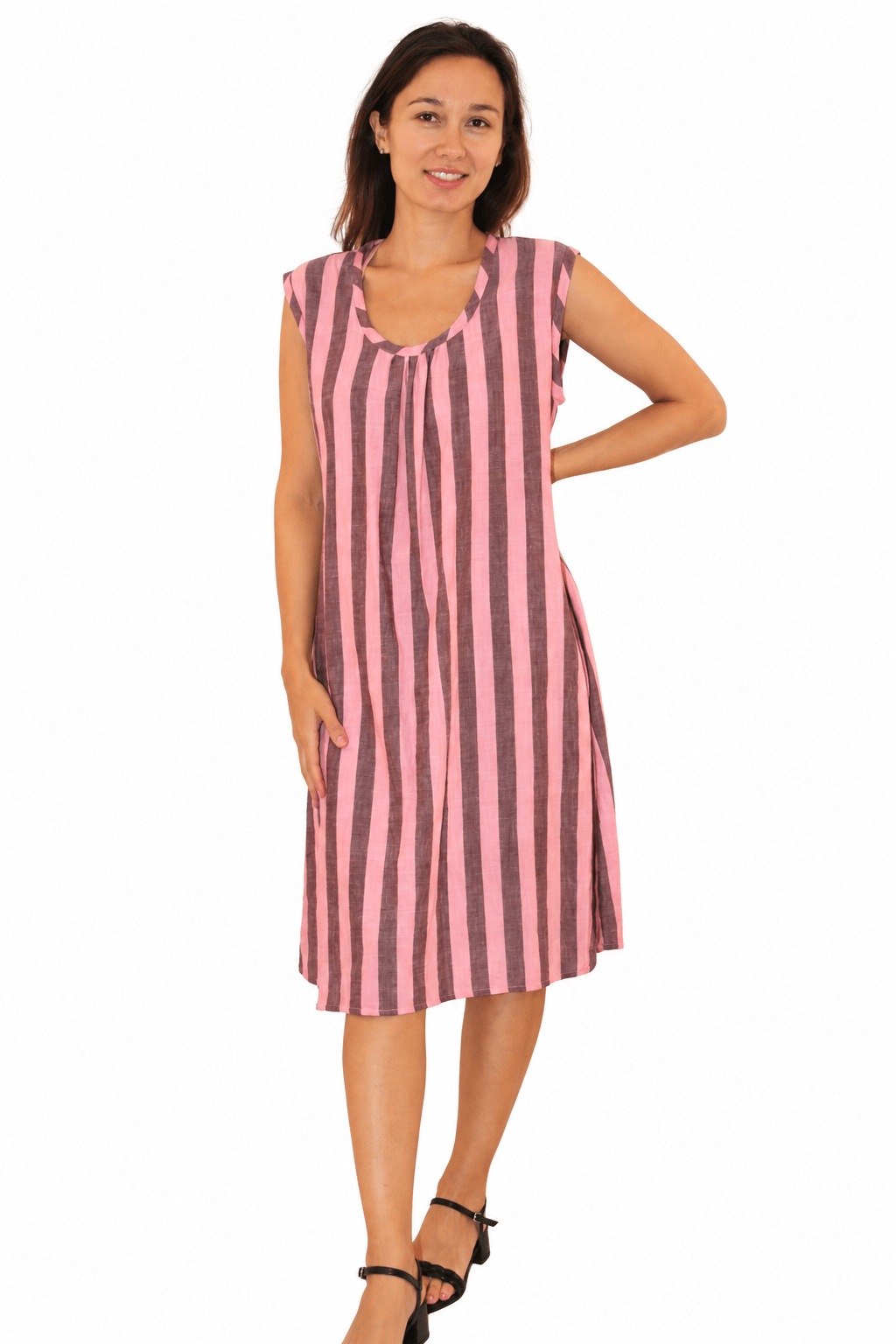 Khadi Stripes Padma Tank Dress Mauve - Joshi