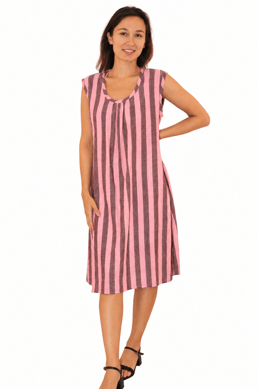 Khadi Stripes Padma Tank Dress Mauve - JoshiStripes