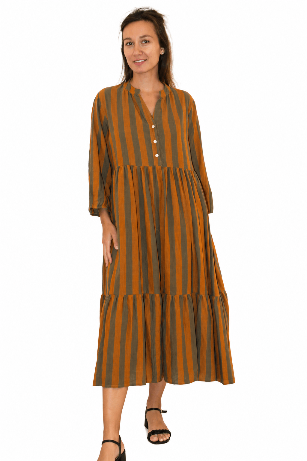 Khadi Stripes Raquel Dress Amber - Joshi