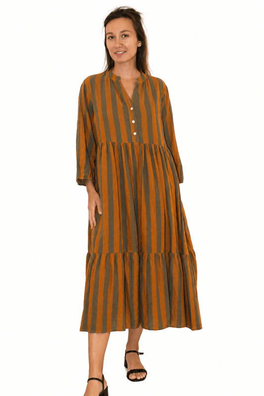Khadi Stripes Raquel Dress Amber - JoshiKhadi Stripes