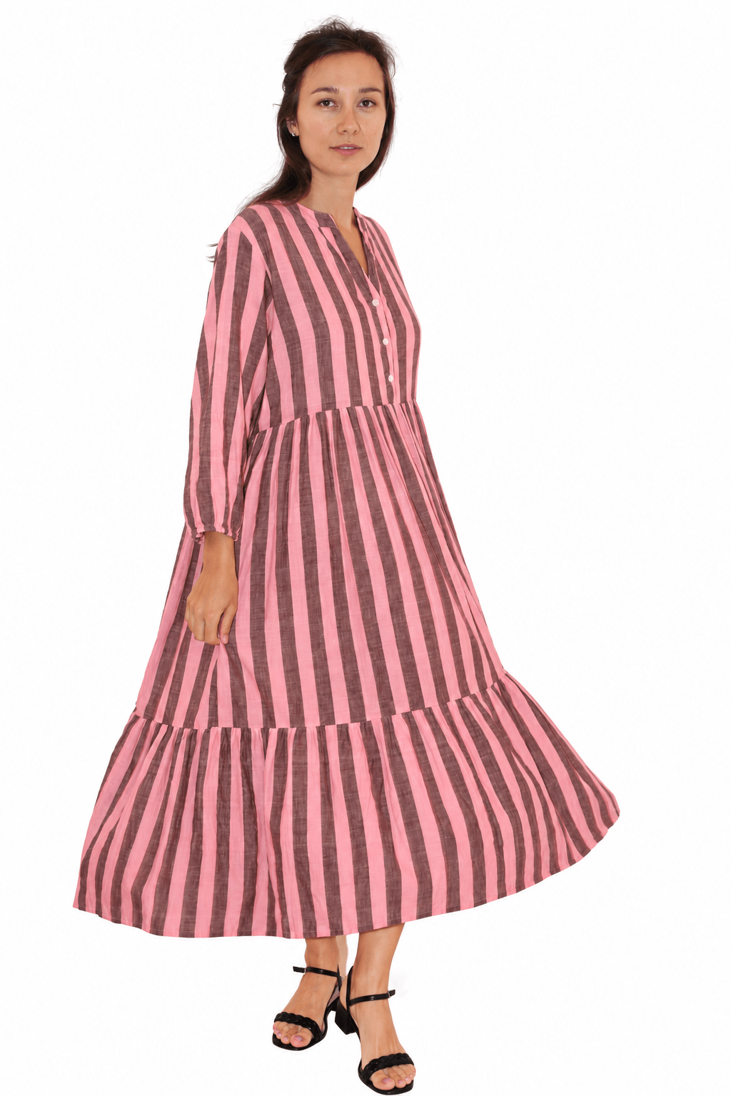 Khadi Stripes Raquel Dress Mauve - Joshi