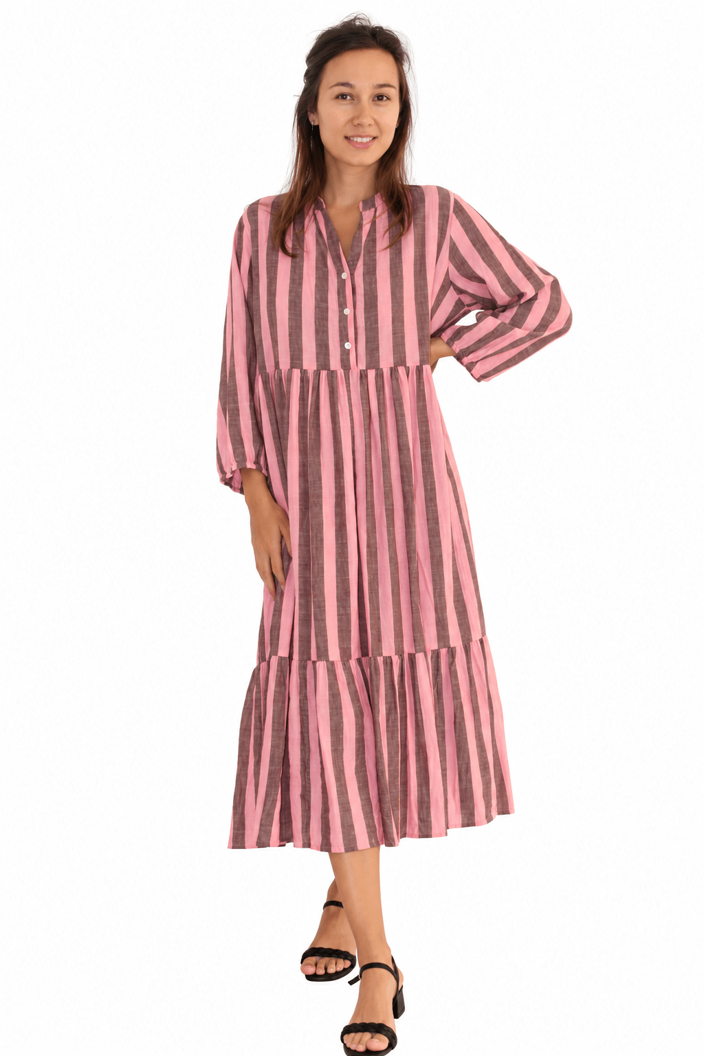 Khadi Stripes Raquel Dress Mauve - Joshi