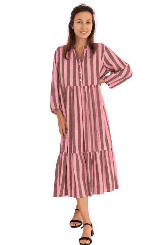 Khadi Stripes Raquel Dress Mauve - JoshiKhadi stripes