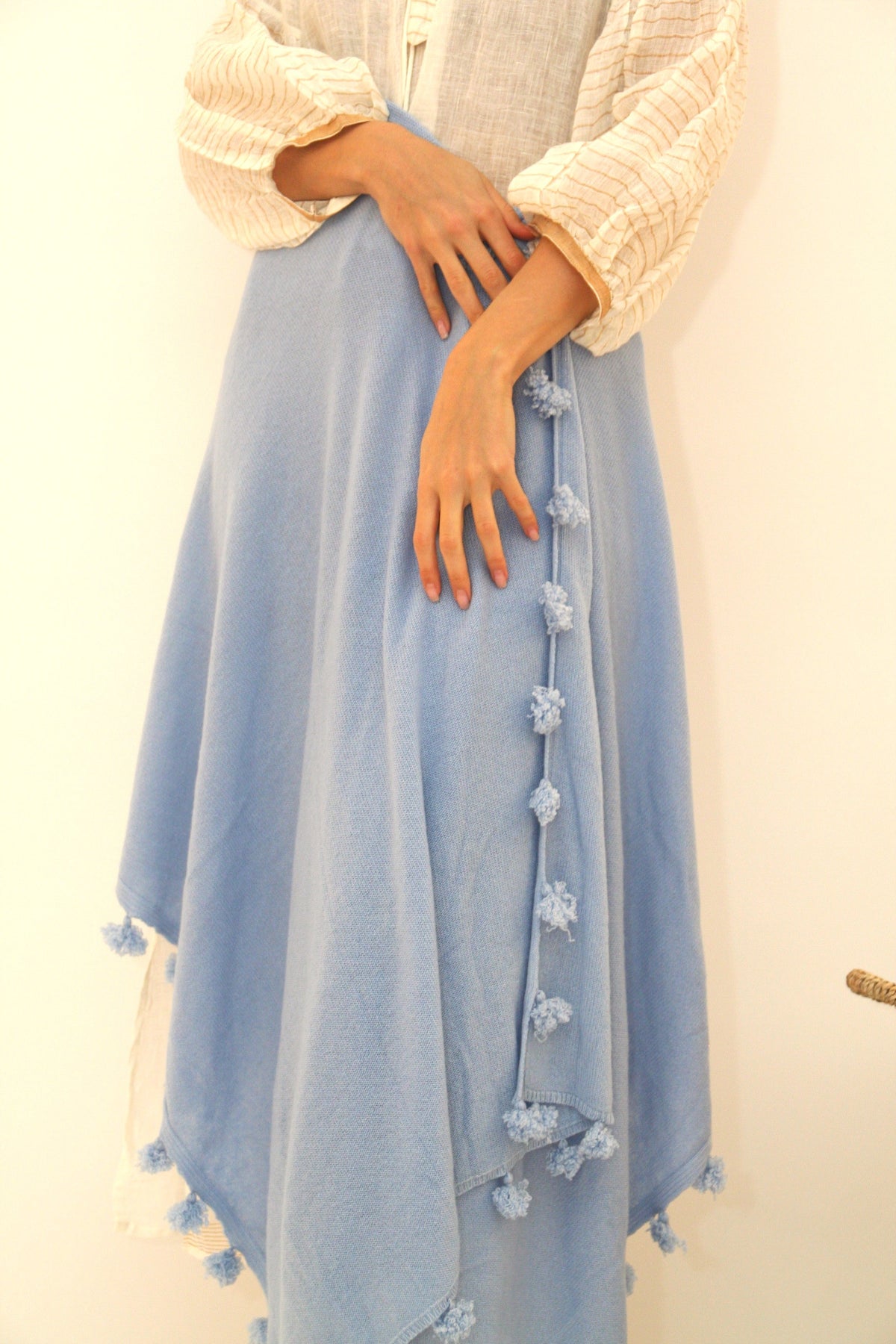 Knitted Cashmere Pom Pom Scarf - Periwinkle - Joshi