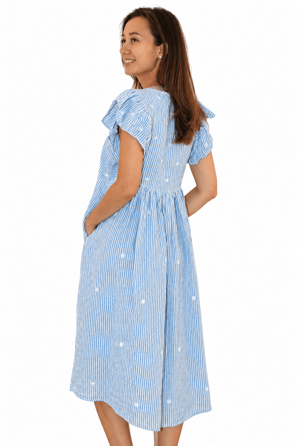 Linen Stripes Rugby Dress / Hand Emb Blue - Joshi