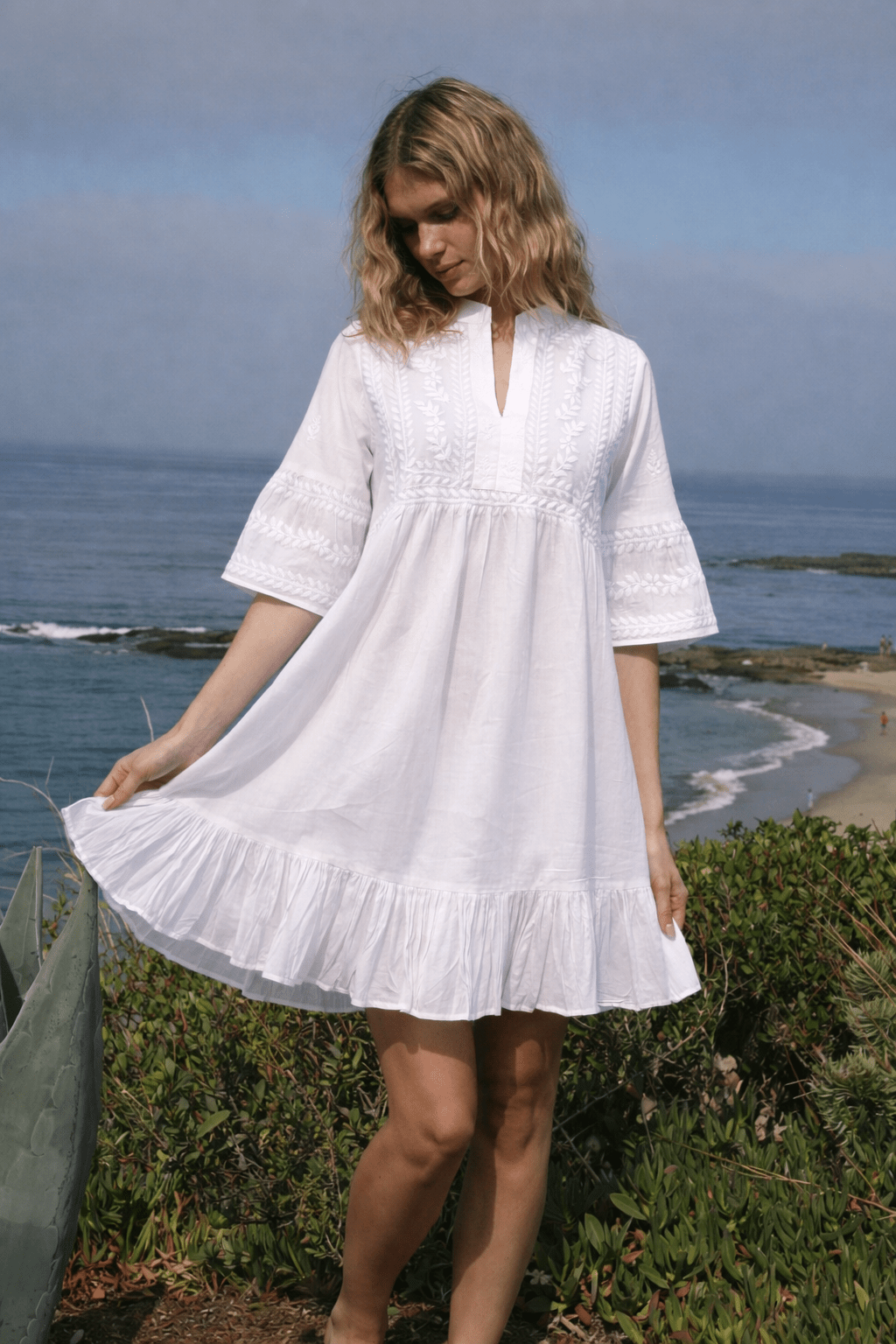 Mykonos Baby Doll Dress White - Joshi