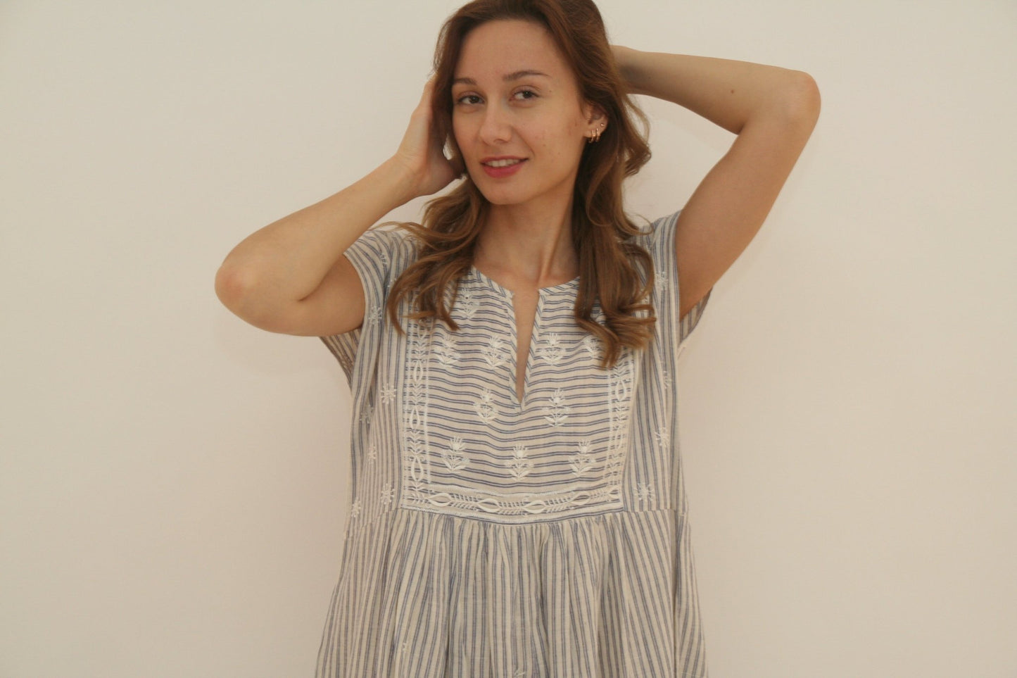 Nina Dress Long Blue Stripes - Joshi
