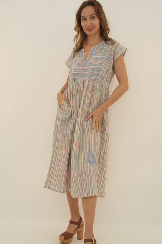 Nina Dress Long Rainbow Stripes - Joshi