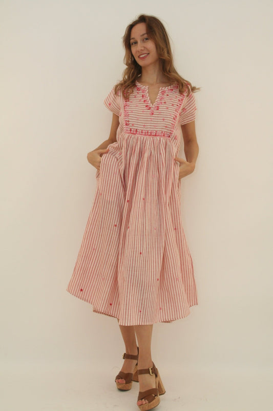 Nina Dress Red Stripes - Joshi