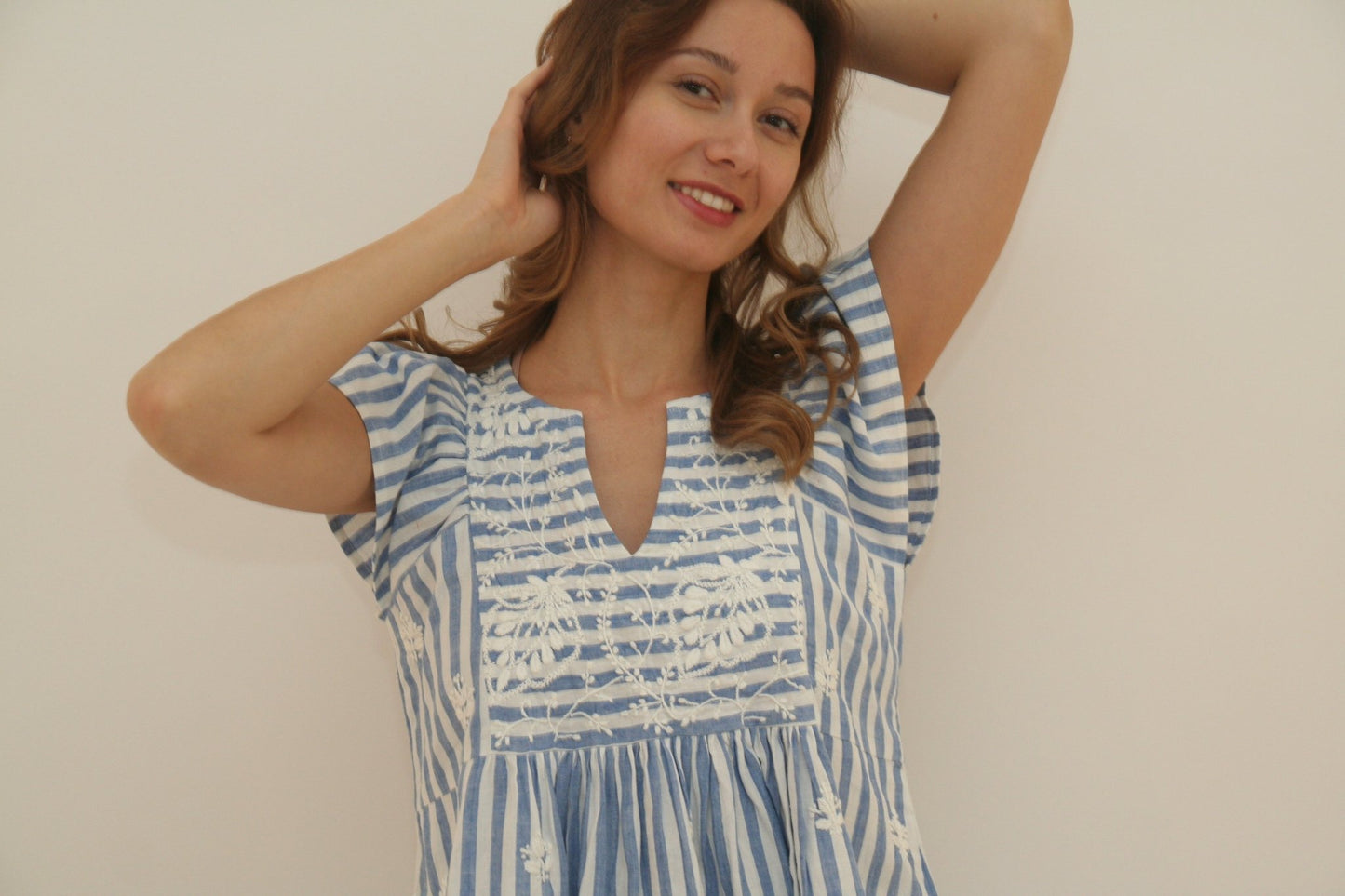 Nina Top blue stripes and white emb - Joshi