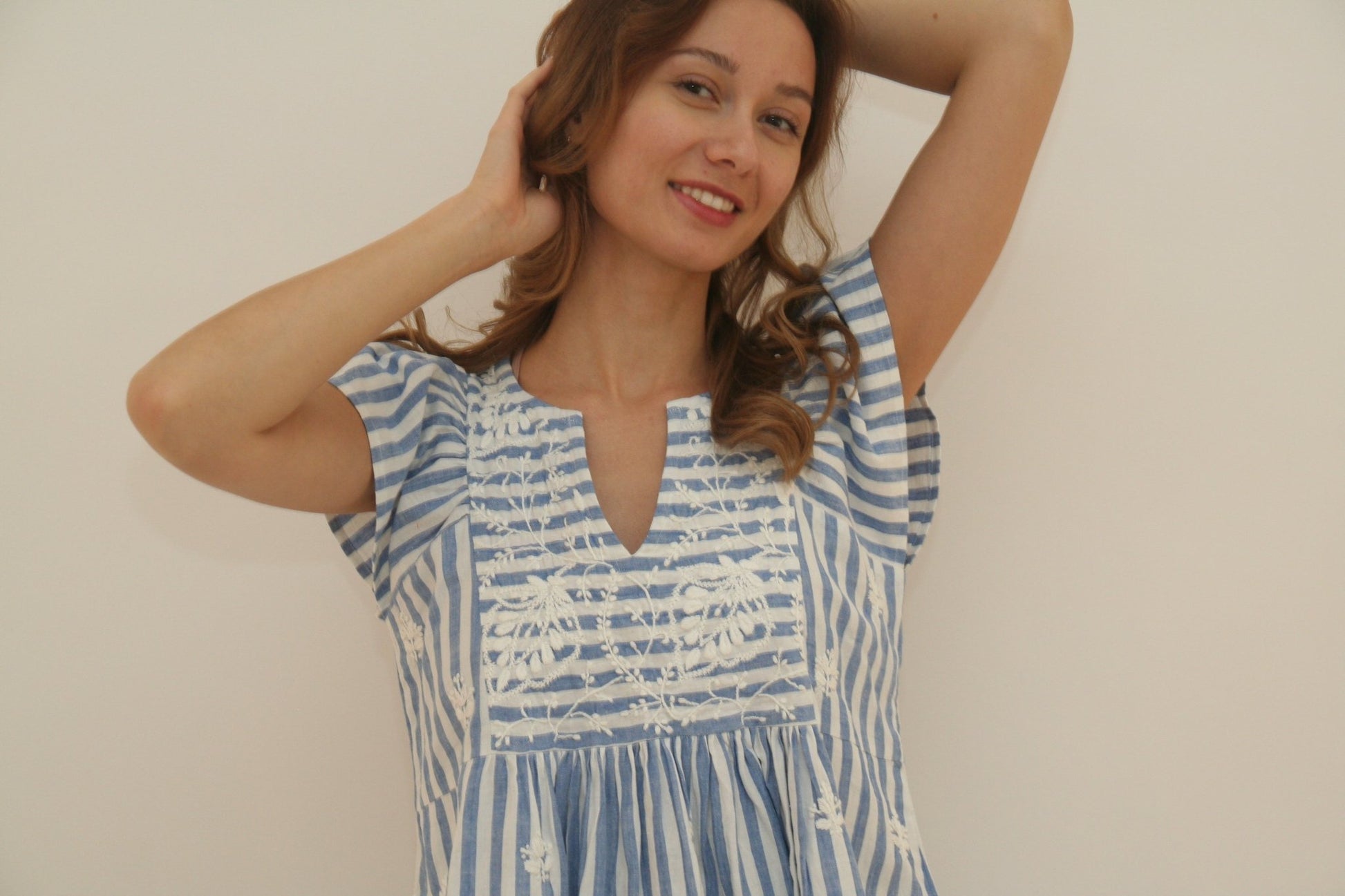 Nina Top blue stripes and white emb - Joshi