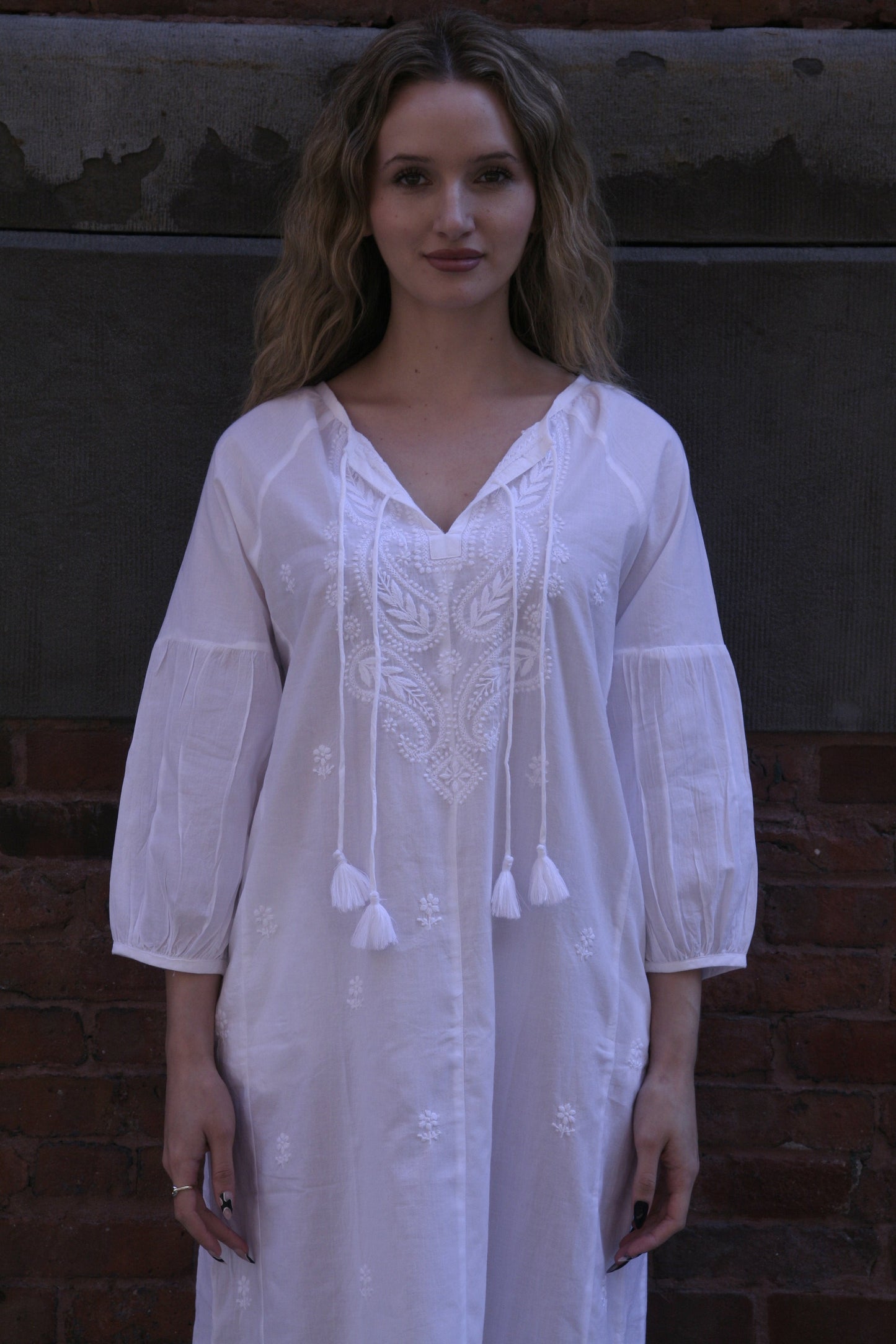 Roma Maxi Peasant Dress White - Joshi