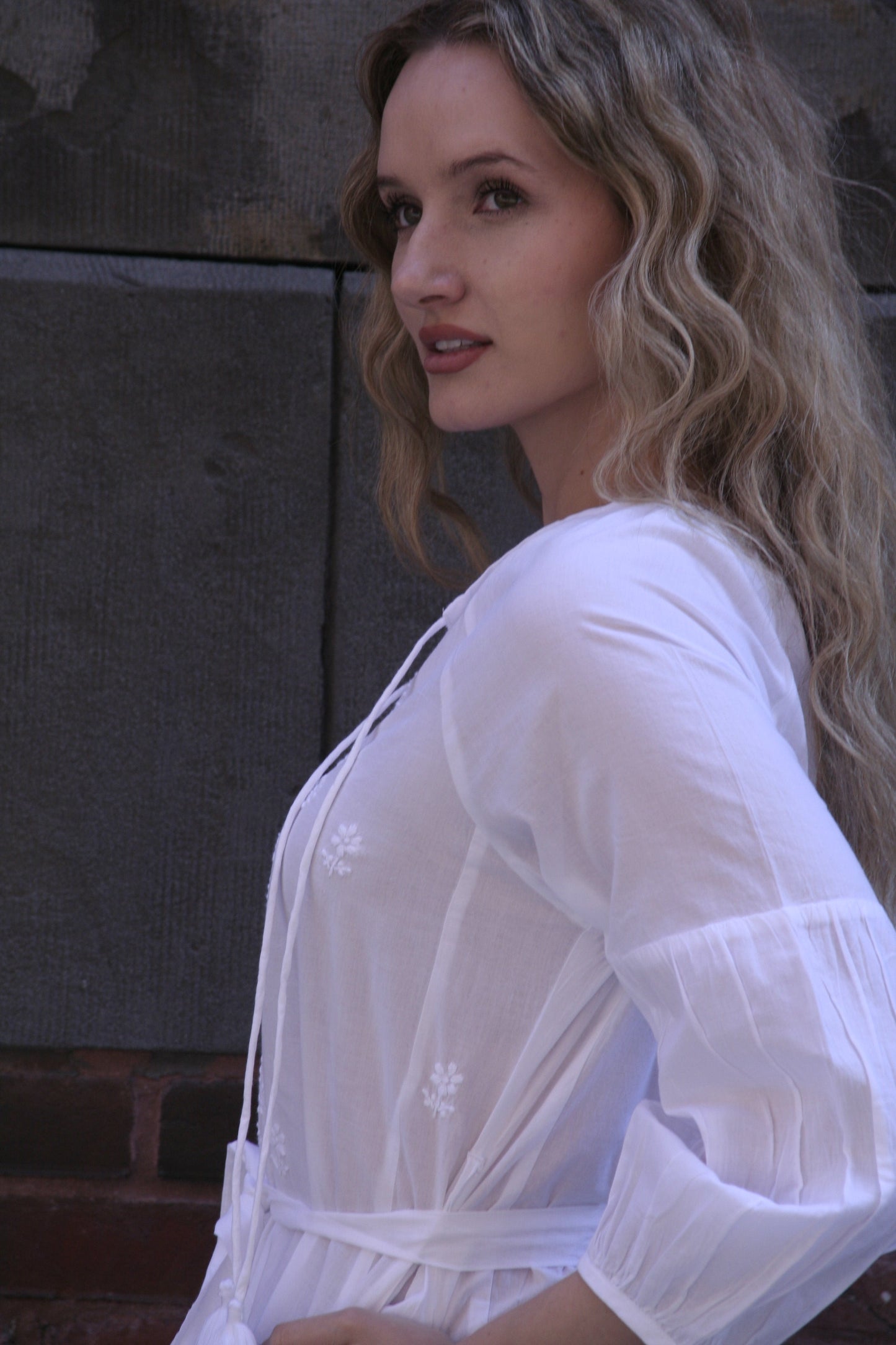 Roma Maxi Peasant Dress White - Joshi