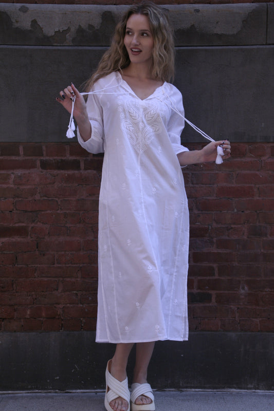 Roma Maxi Peasant Dress White - Joshi