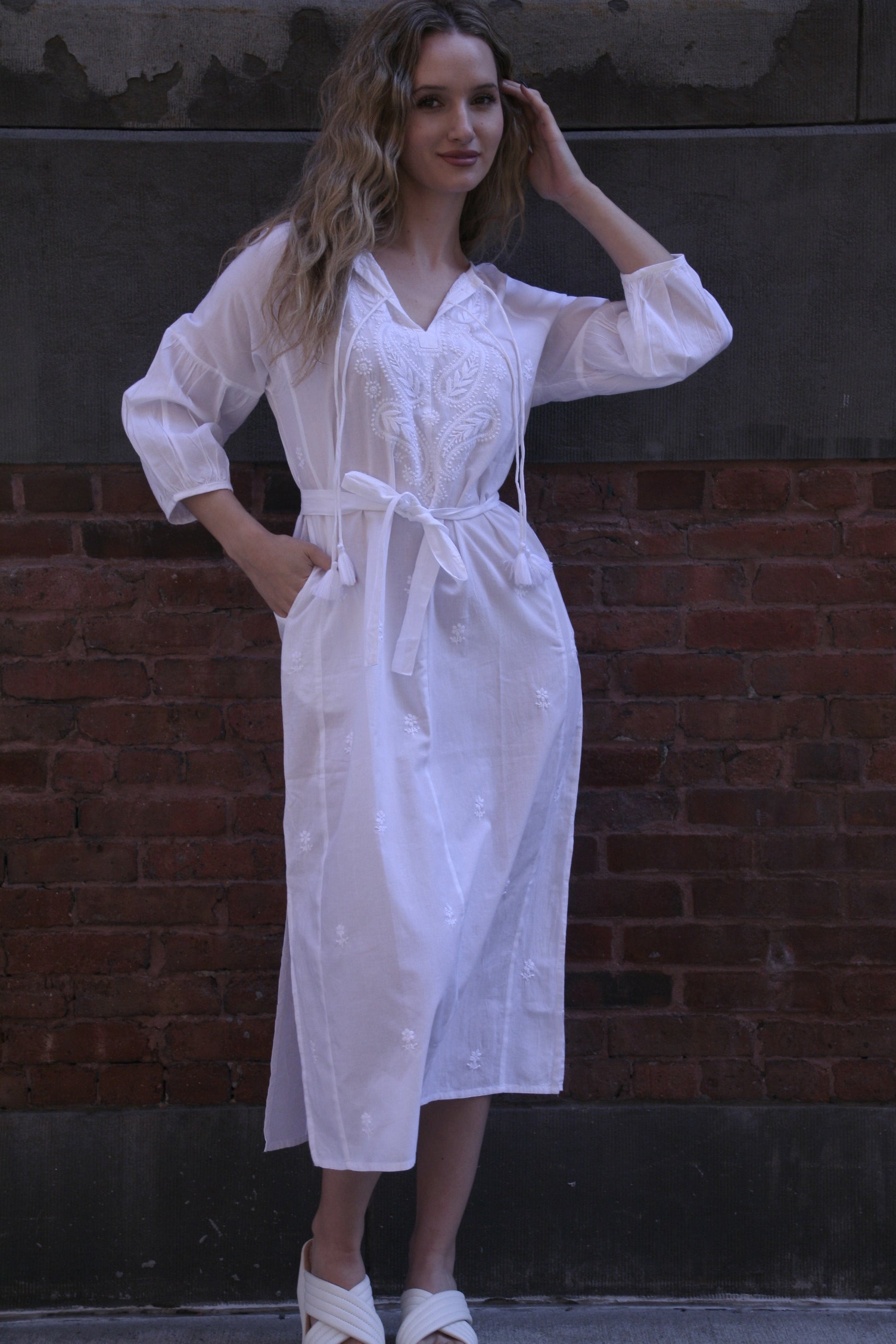 Roma Maxi Peasant Dress White - Joshi