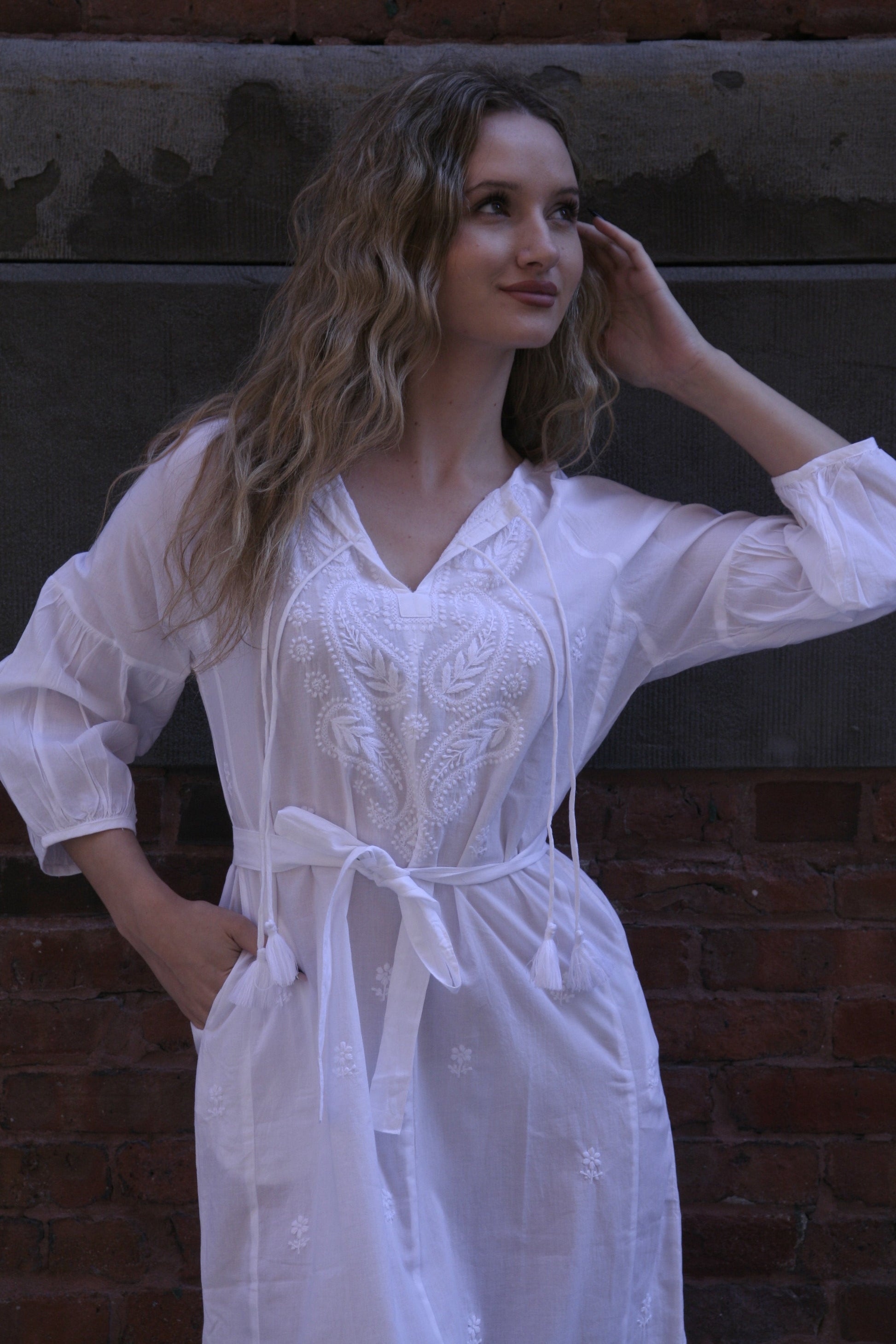 Roma Maxi Peasant Dress White - Joshi