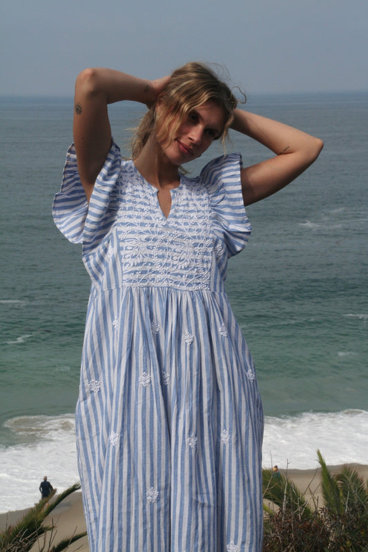 Rugby Dress Long Blue Stripes - Joshi