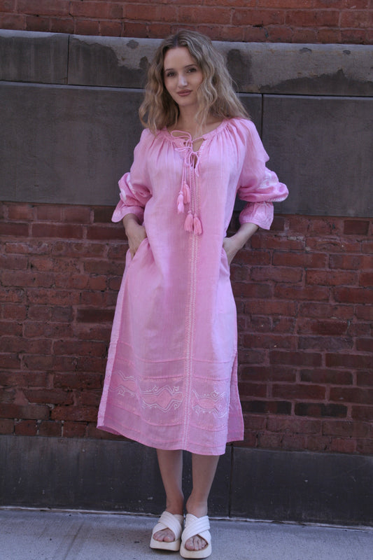 Sasha Linen Dress Pink - Joshi