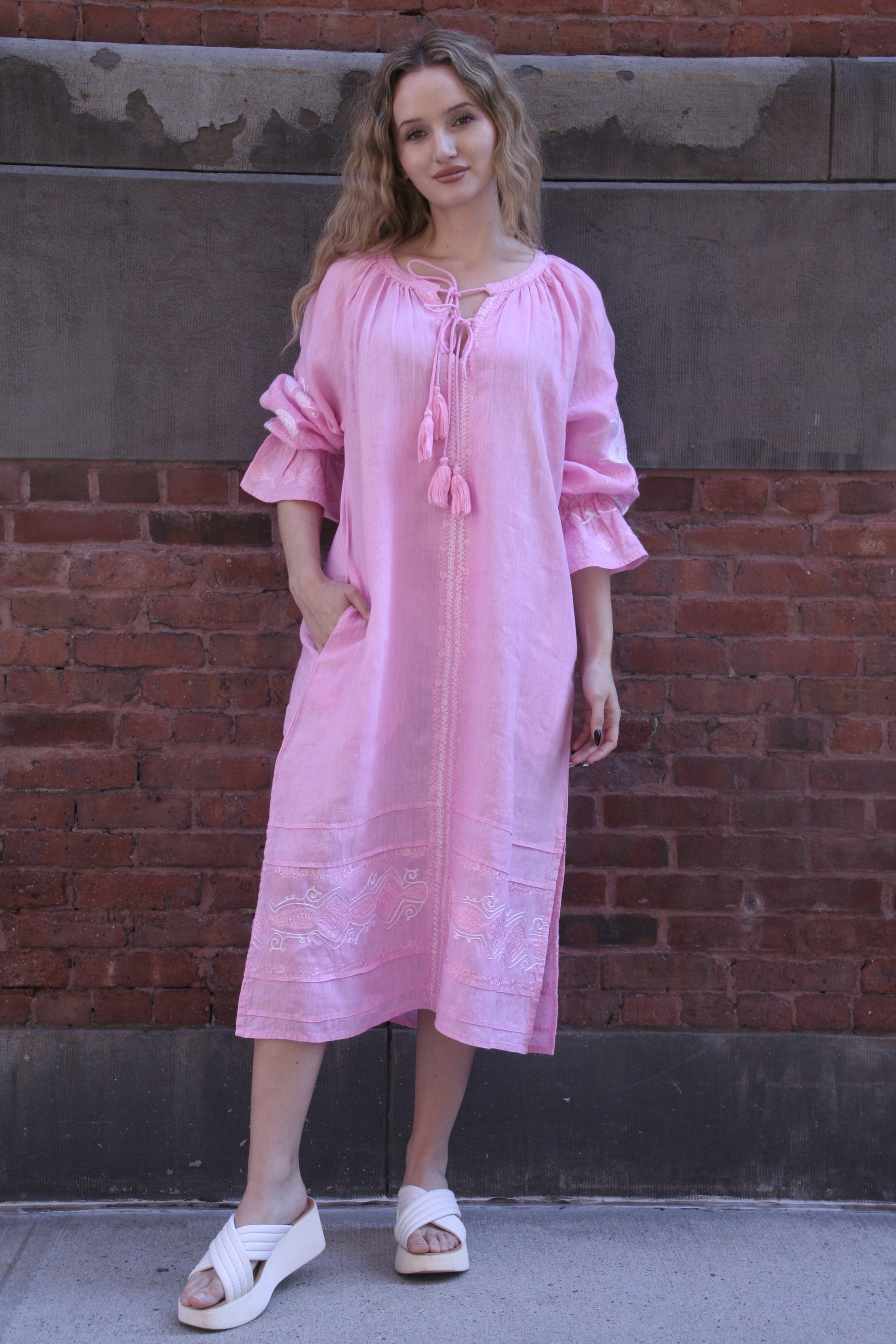 Sasha Linen Dress Pink - Joshi
