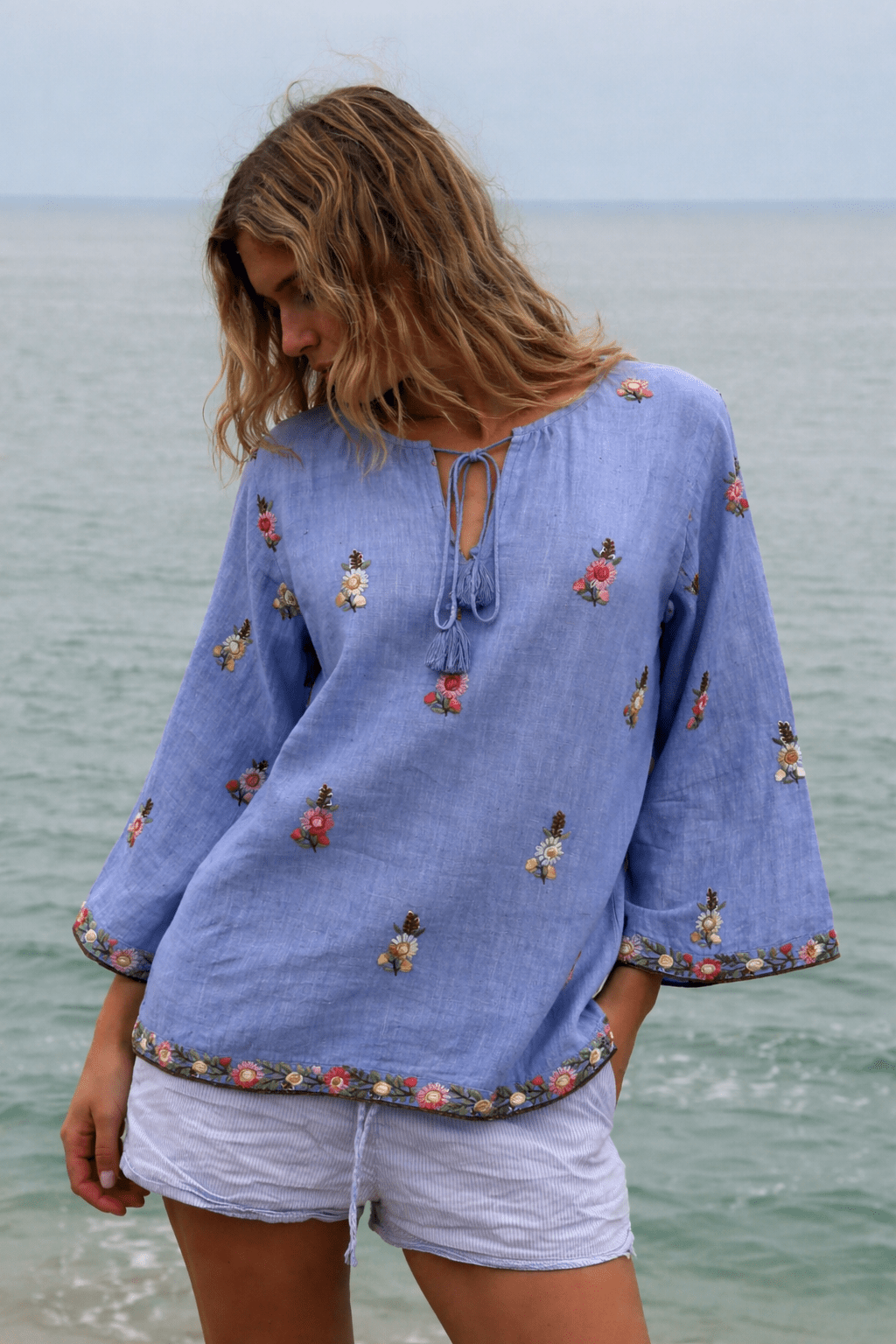 Sienna Linen Top Blue - Joshi
