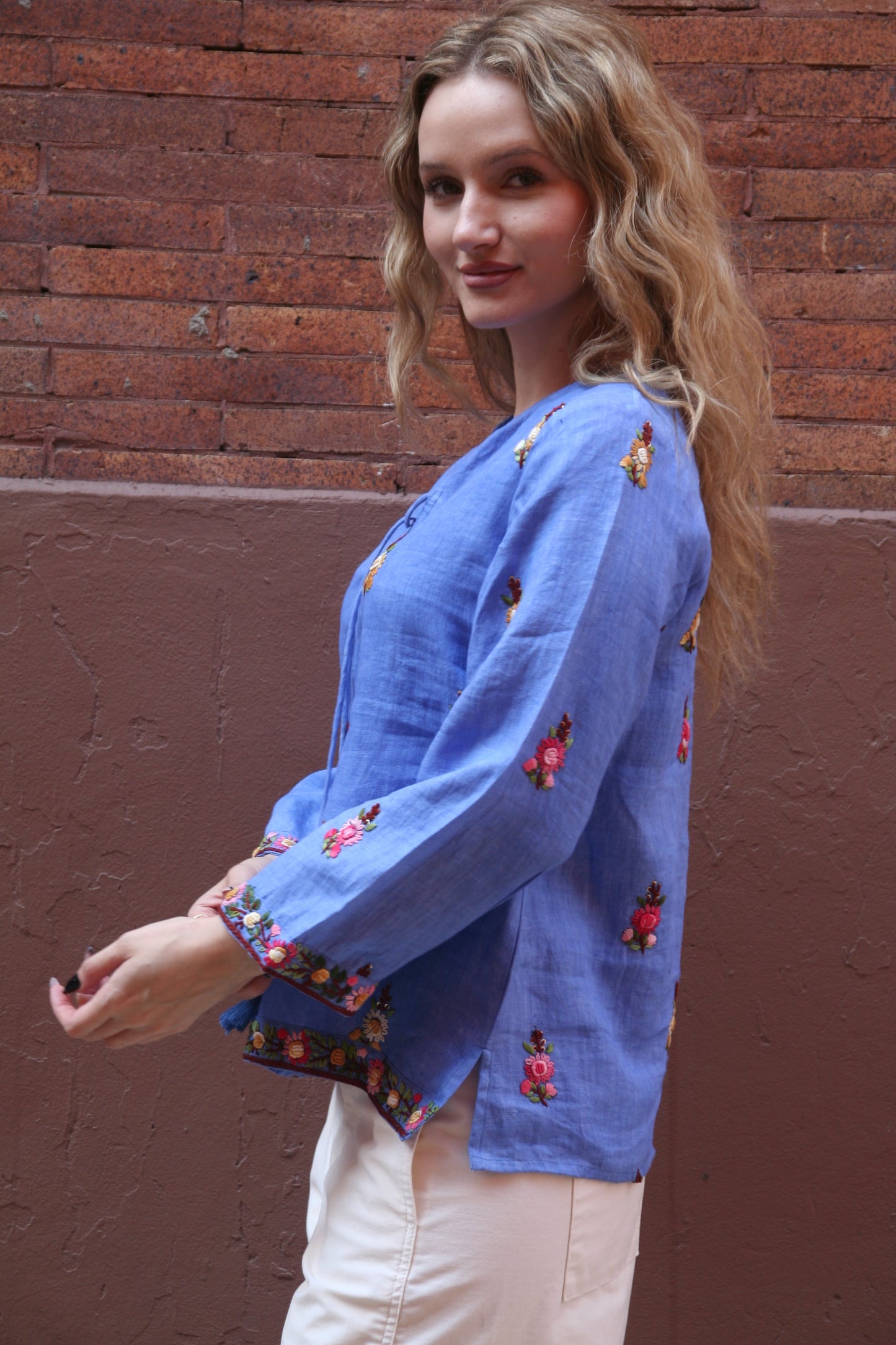 Sienna Linen Top Blue - Joshi
