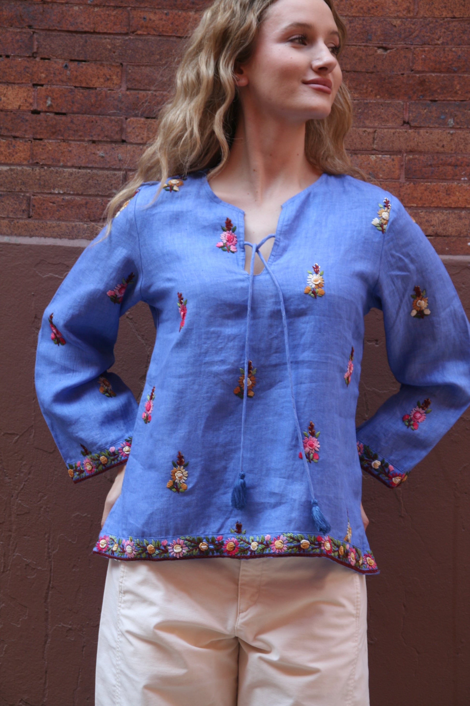 Sienna Linen Top Blue - Joshi